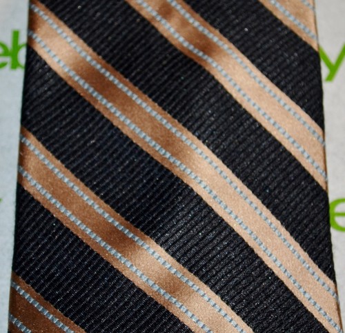 GRANT THOMAS Brown Gold Light Blue Diagonal Stripe 100% Silk Tie Made in USA - Picture 2 of 3