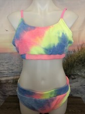 NWT Cupshe Two Piece Swimsuit, Size Medium Textured Tie Dye Pink Blue Yellow