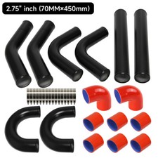 8PCS Universal 2.75"Aluminum Tube Set 450MM Turbo Intercooler Pipe+Silicone Hose