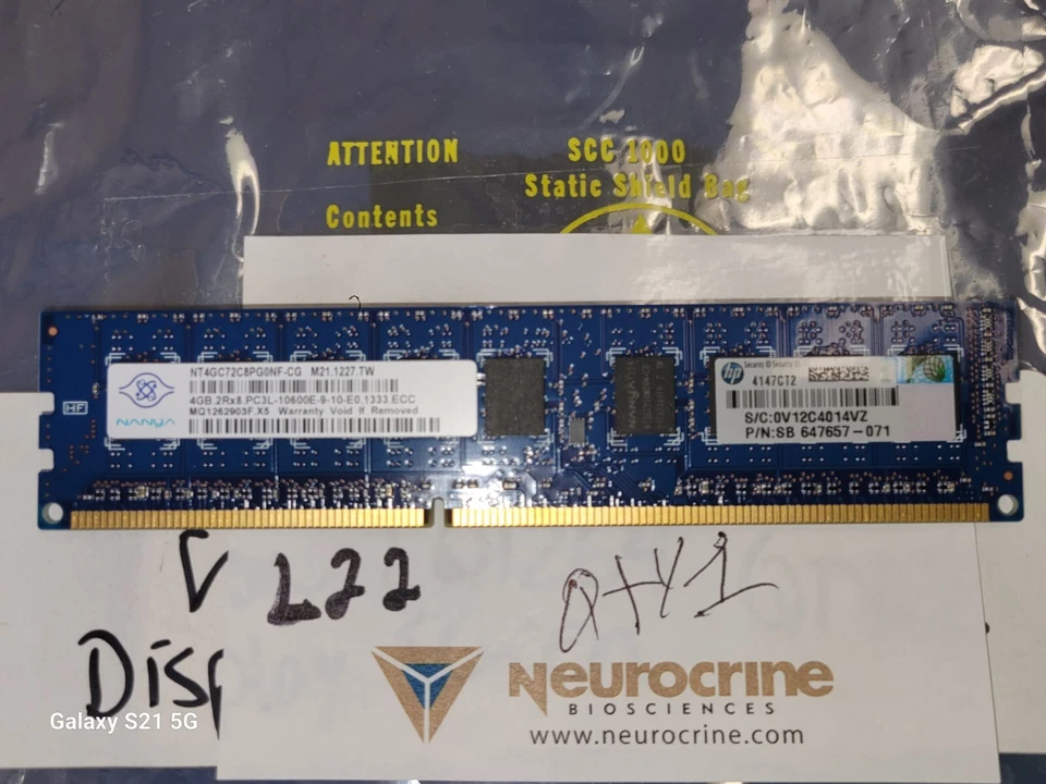 1X NT4GC72C8PG0NF-CG 647657-071 4GB 2RX8 PC3L-10600E Server Memory Module - Image 2 of 2