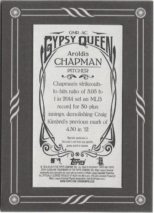 2015 Topps Gypsy Queen AROLDIS CHAPMAN Framed Mini Relic - Image 2 of 2