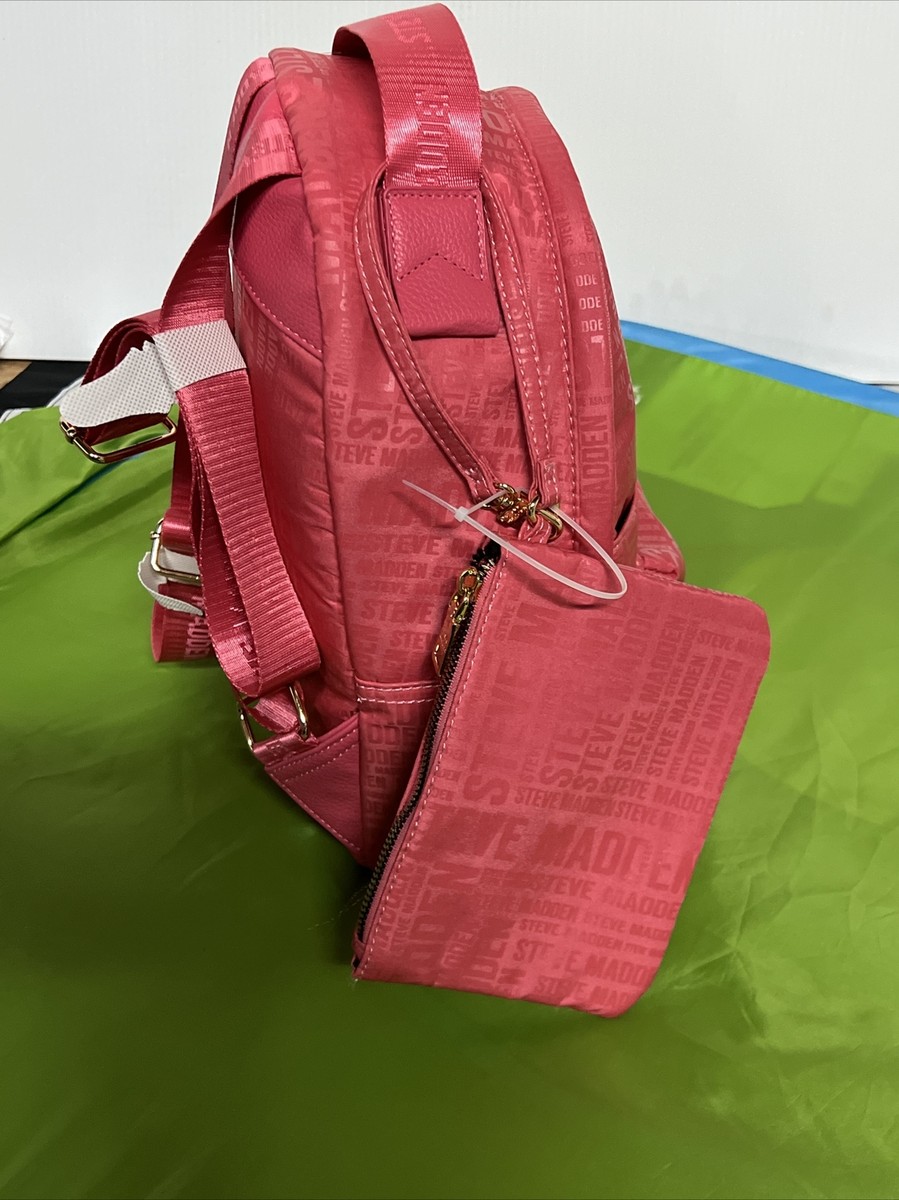 Steve Madden Mini Backpack Bag Pink Zipper With Cosmetic Bags Msrp