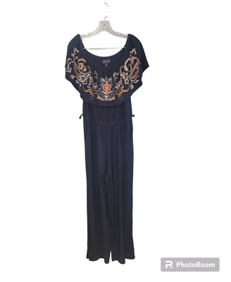 Artesia Boho Gypsy womens Embroidered Summer Romper Jumpsuit Size Large