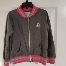 Reebok Jacket Little Girls Gray Pink Long Sleeve Zip Sport Jacket Size 5