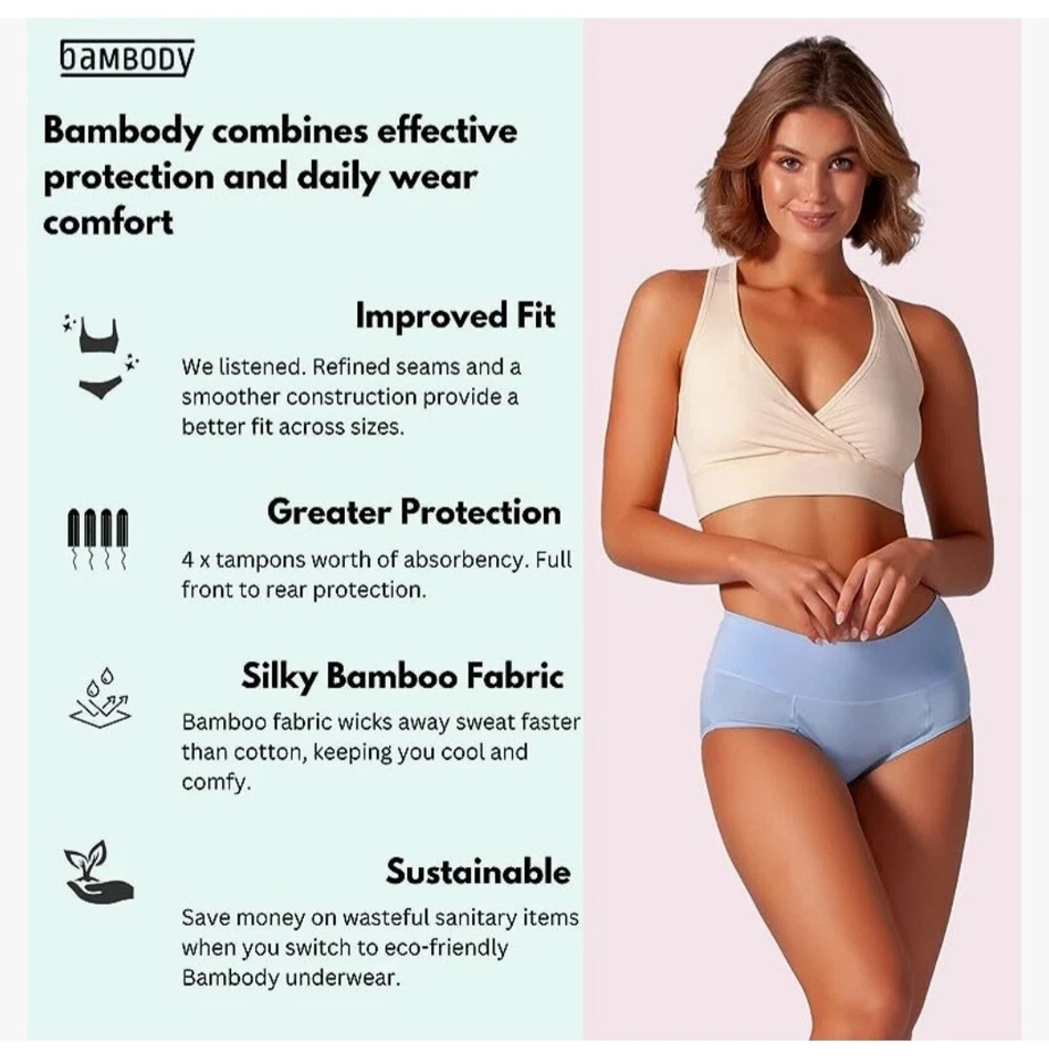 Bragas de período absorbentes de bambú | Ropa interior de maternidad y posparto paquete de 3 Foto 4 de 4