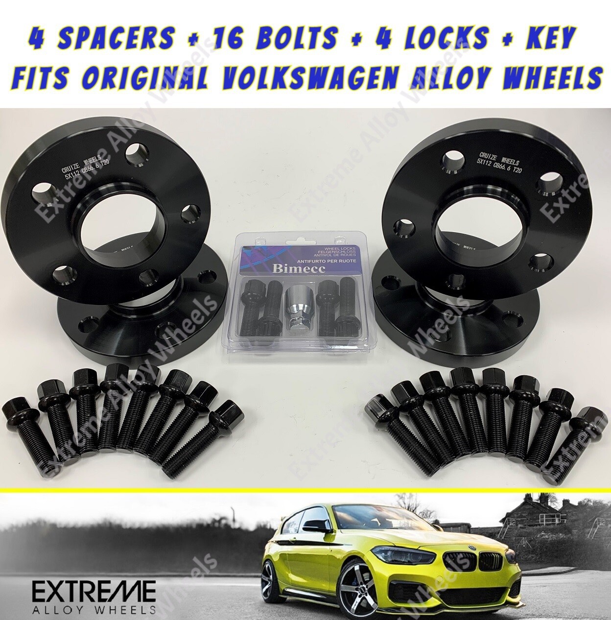 Distanziali cerchi in lega neri 15mm e 20mm per VW