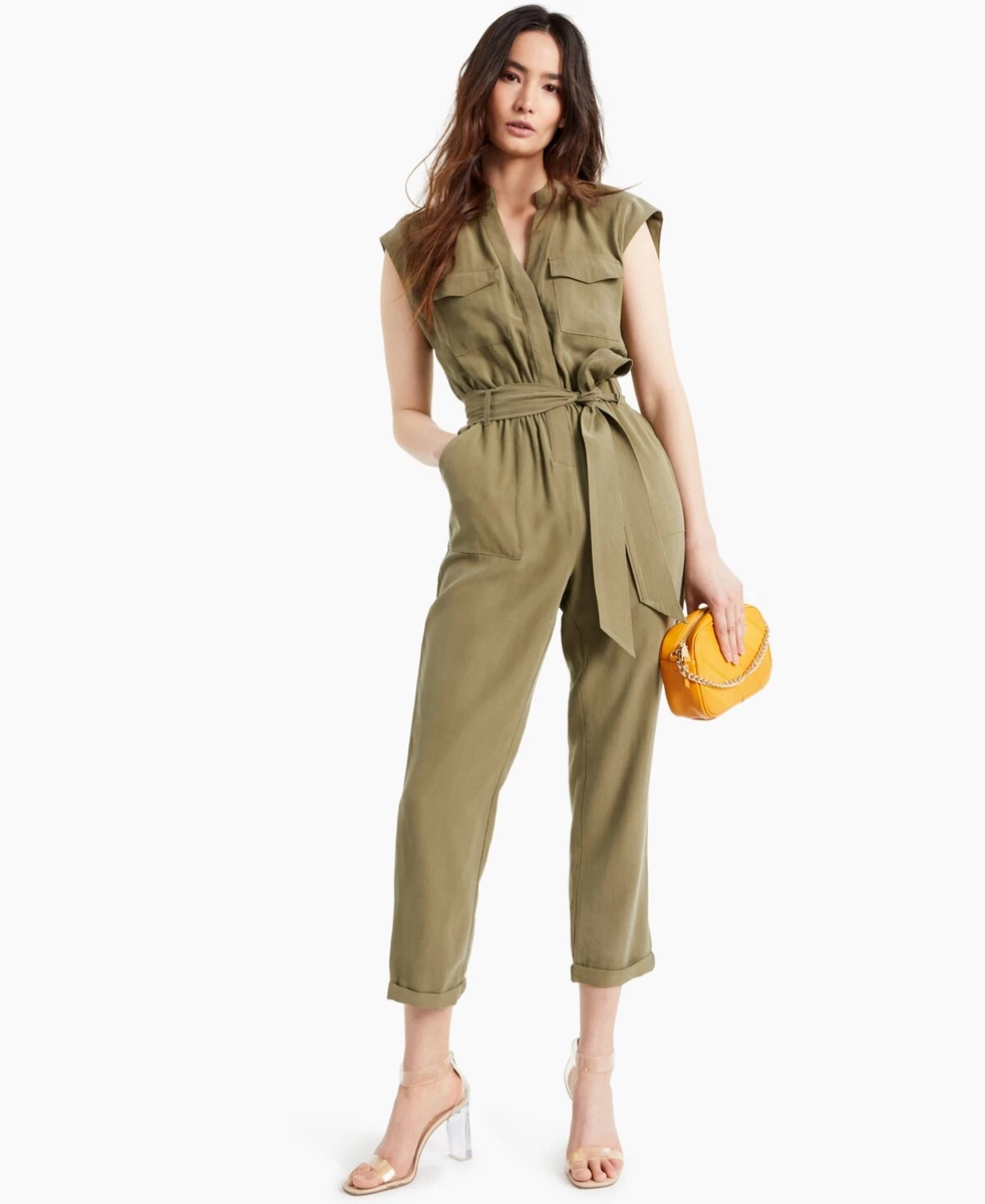 $120 Inc International Concepts Petite Belted Utility Jumpsuit Green Size  10 P