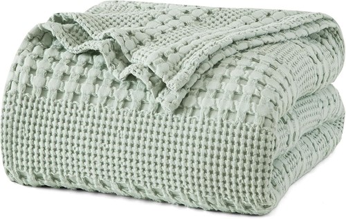 Cotton Waffle Weave Blanket Twin Size, Soft Lightweight Breathable