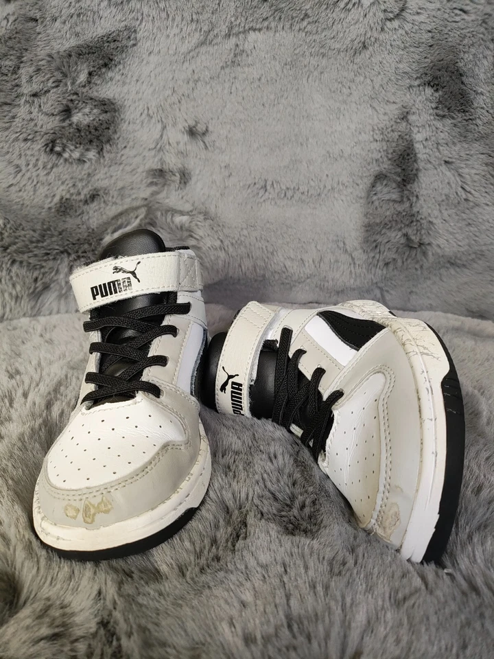 Tênis Puma Boy Rebound Layup 10.5C branco preto com cadarço cano alto sapatos casuais - Imagem 4 de 4