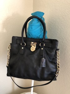 Details About Michael Kors Black Leather Hamilton Gold Chain Satchel Convertible Tote Handbag