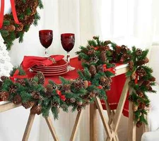 Ebenezer & Co. 9' Pinecone & Greenery Garland with Red Bows