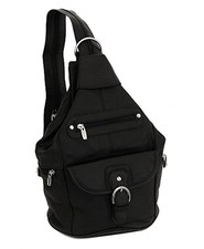 Womens Leather Convertible 7 Pocket Medium Size Tear Drop Sling Backpack Purs...