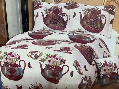 The Paragon Bed Breakfast Tea Teapot Duvet Set Queen Full  & Throw Pillow Covers