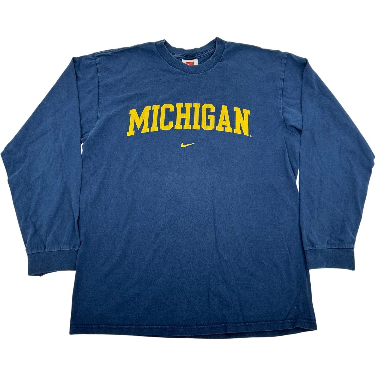 VTG 90s y2k mens Nike Mini Center Swoosh Michigan Wolverines Long Sleeve T Shirt