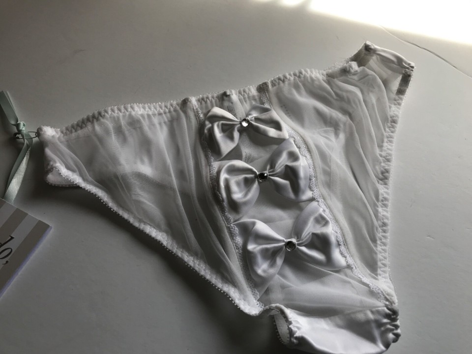Victoria's Secret BRIDAL Panty Thong Satin Bows Bling Lace SMLXL NWT