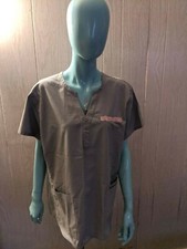 Women Barco Pediatrics Gray Scrub Top Large Medical Nurse Veterinarian Uniform