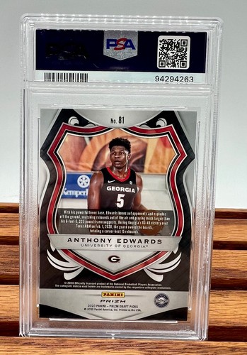 2020 Panini Prizm DP Anthony Edwards #81 Green Prizm PSA 10 GEM - Foto 3 di 4