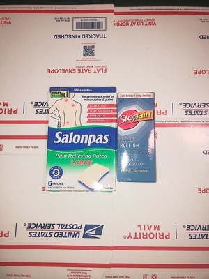 Stopain Extra Strength Pain Relieving Roll On 3oz + Salonpas 6ct (exp 02/25)