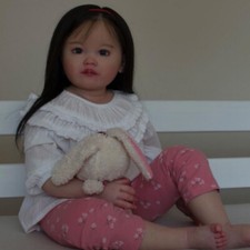 30" Reborn Baby Doll Hand-Rooted Hair Finished Toddler Girl Cloth Body Handmade