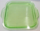 Jeannette Green Pressed Depression Glass Handled Square Tray Floral Green