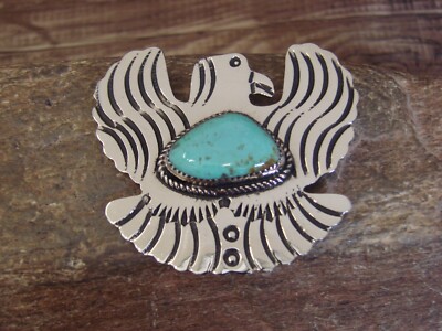 Navajo Indian Nickel Silver & Turquoise Eagle Pin- Cleveland