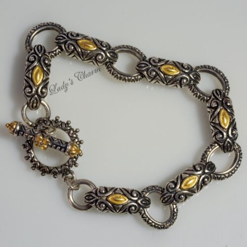 🦋 HE Barbara Bixby Diamond Link Toggle Bracelet Sterling Silver 18K Gold 7" - Picture 2 of 4