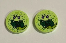 x2 LEGO round 2 x 2 Yellowish Green Stud Holder, Ghost Face Pattern 14769pb051