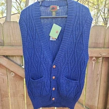 Vintage Boston Traders Men's M Vest 100%  Wool Sleeveless Cardigan Retro NWT 