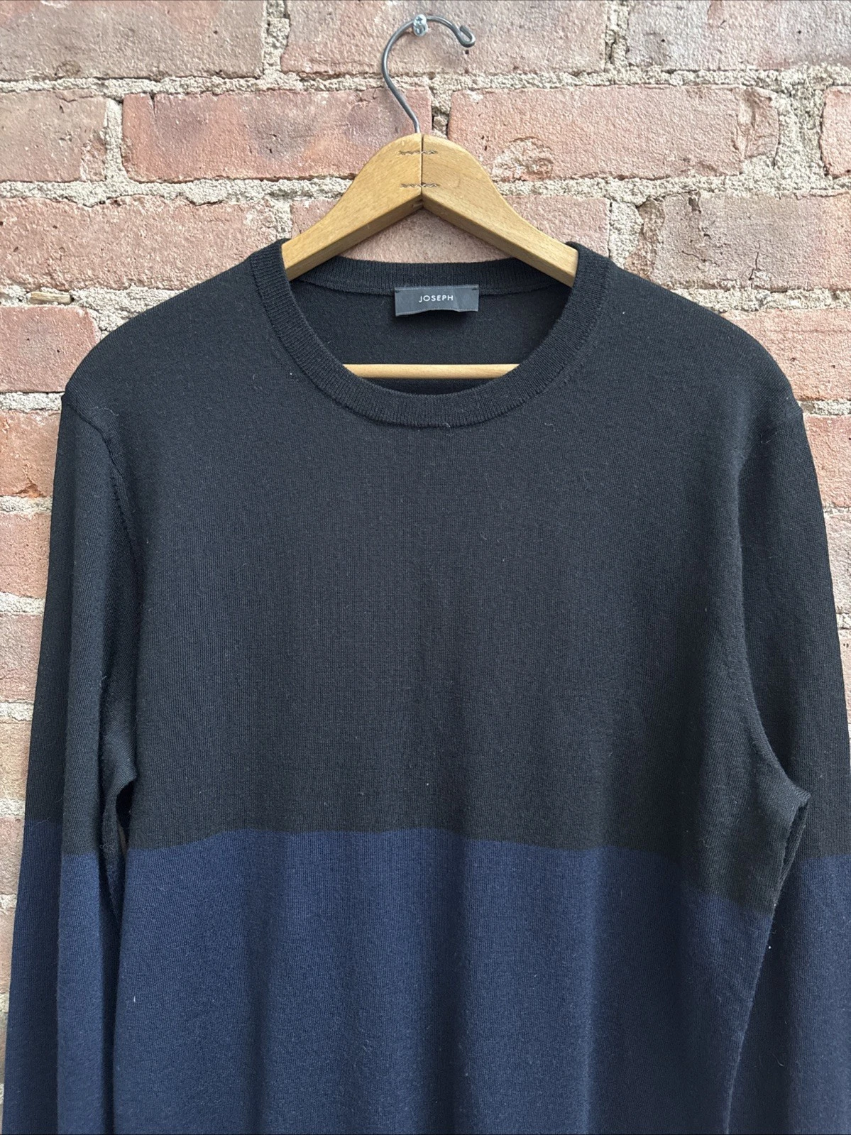 Joseph Men’s Sweater, Sz Medium, Blue/Black Color Block 100% Wool Color