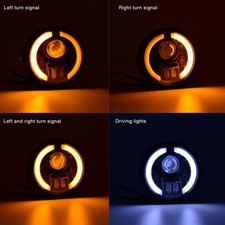 6in Motorcycle LED Headlight Vintage Angel Eyes For Cruiser Choppers Cafe Bobber