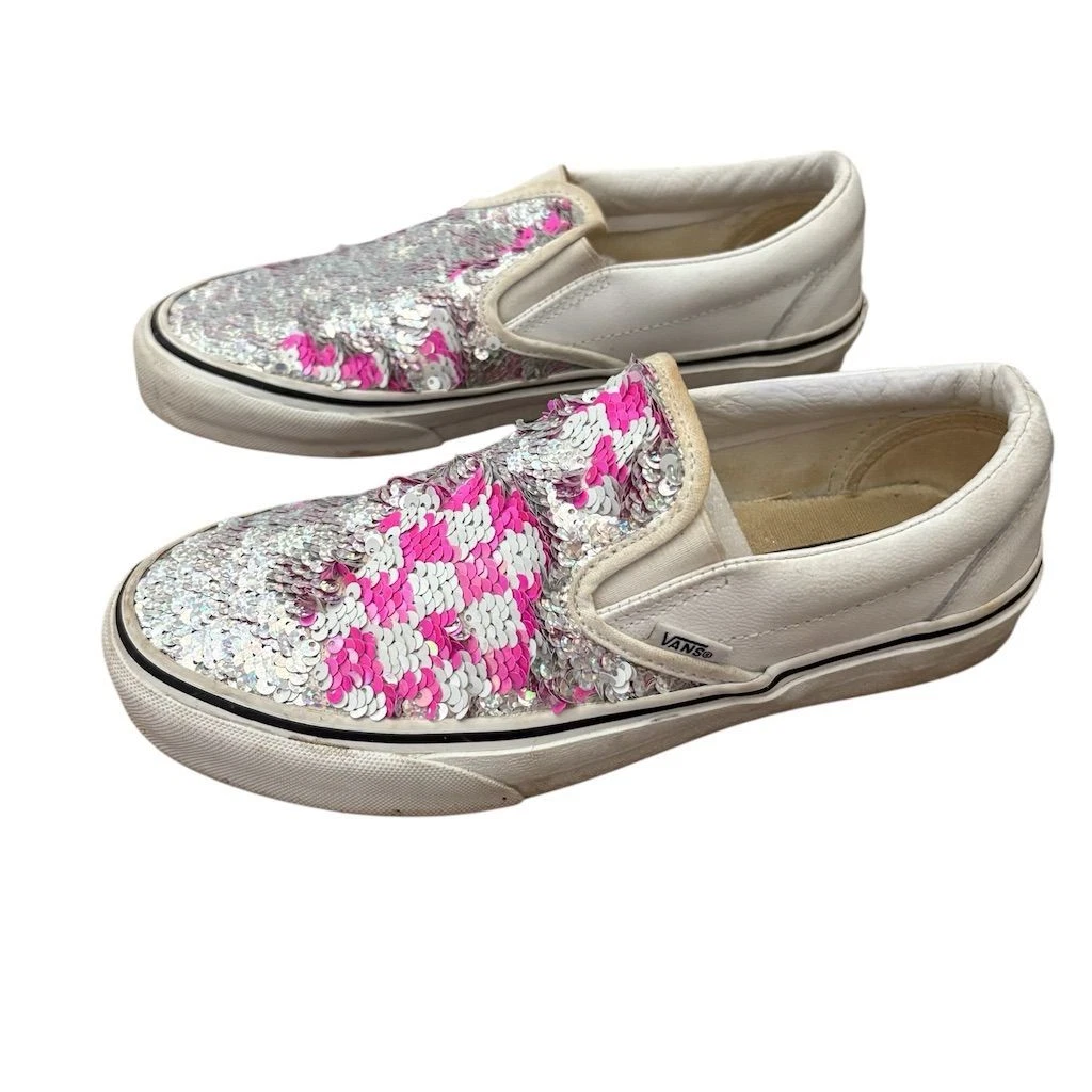 Sneakers Vans donna slip on taglia 8 rosa argento paillettes casual basse