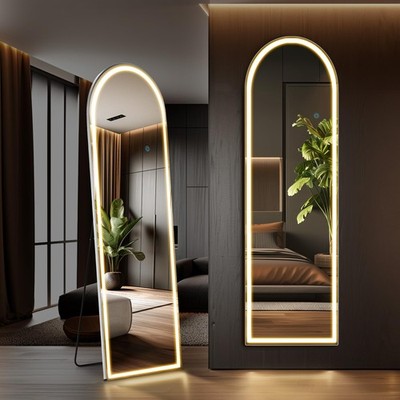 LED Arched Full Length Mirror with Light, 60'' L x 16'' W Full Body Standing Mi...