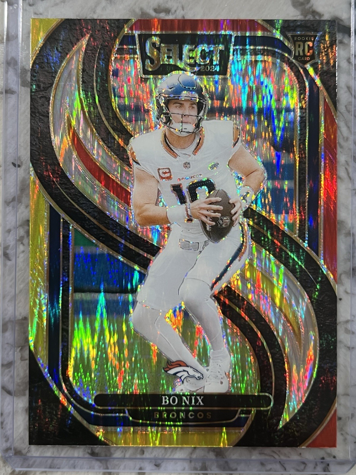 2024 Panini Select NFL Bo Nix Red & Yellow Shock Prizm Rookie (RC) #117 Broncos 