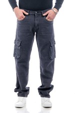 Pantaloni Uomo Cargo Comodo Baggy Fit Jeans Casual Tasconi Laterali VEQUE