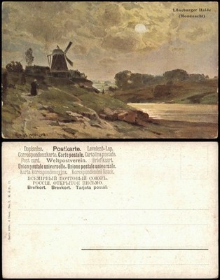.Niedersachsen Windmühlen Windmill Lüneburger Heide Mondnacht 1913