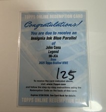 2025 Topps Exalted WWE John Cena Insignia Ink Blue Parallel /25 Redemption