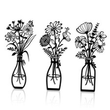3 Pieces Metal Flowers Wall Art Decor, Farmhouse Minimalist Bathroom Wall Black
