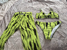 Women s 3-Piece Green/Black Tie Dye Bikini Se...