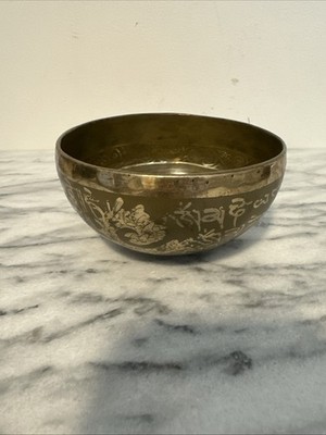 Hand-Etched Tibetan Singing Bowl   Brass Mantra Meditation Sound Yoga No Mallet