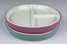 2 Elk and Friends Kids Set 7.8 in. Porcelain Plates Pink Green Silicone Sleeves