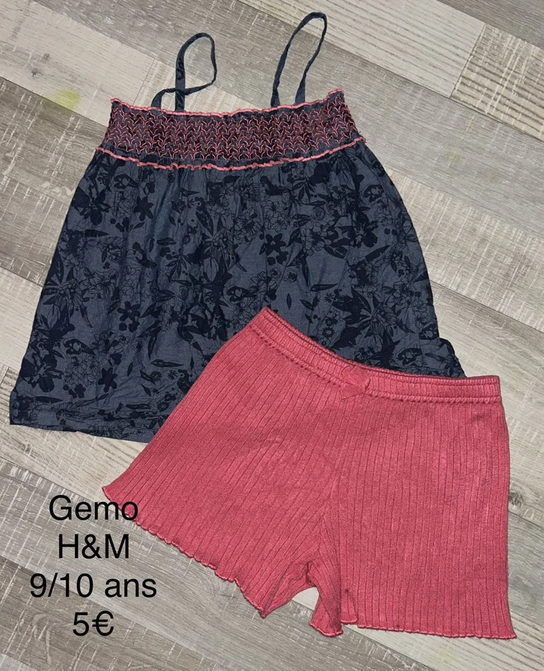 Gemo H&M 10 Ans Fille : Ensemble top smoke bleu et short maille rose Été - Photo 1/1