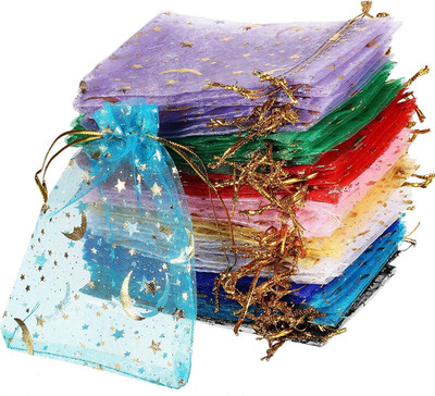150 Pieces Drawstring Organza Bags Small Moon Stars Drawstring Sachet Jewelry Me