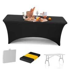 6ft Folding Table with Black Table Cloth Indoor, Foldable Desk with HDPE 