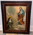 ANTIQUE FRAMED APPARITION OF THE SACRED HEART OF JESUS TO ST. MARGARET MARY