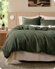 Cotton Duvet Cover Queen - 100 Cotton Waffle Weave Olive Green Duvet Cover