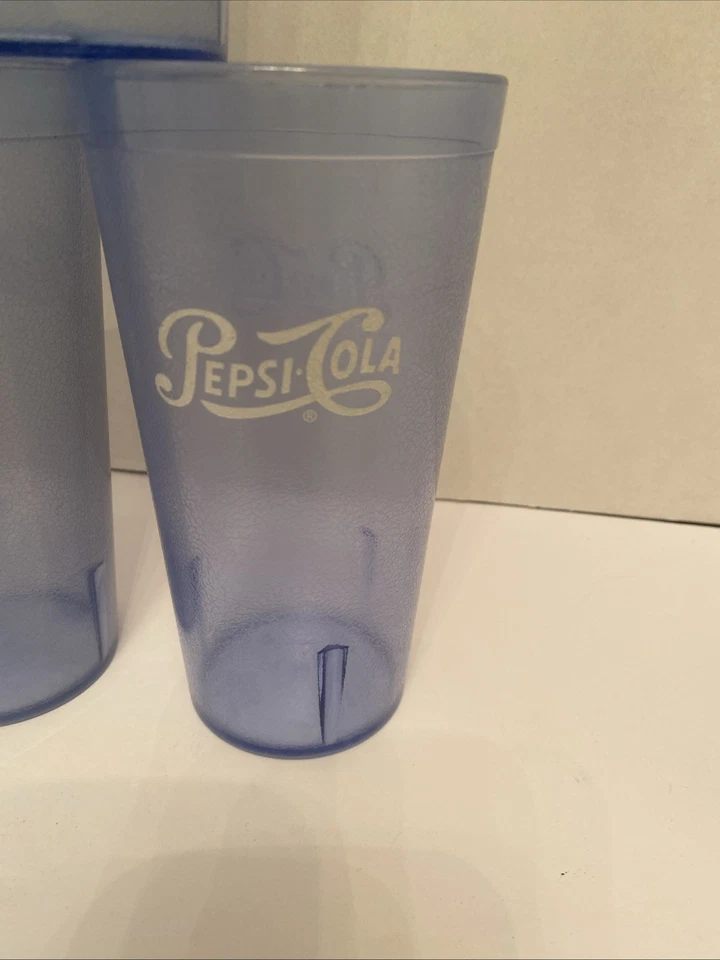 LOTE DE 5 TAZAS DE RESTAURANTE PEPSI-COLA VINTAGE AZUL COBALTO CARLISLE 20 OZ PLÁSTICO WOW Foto 2 de 4