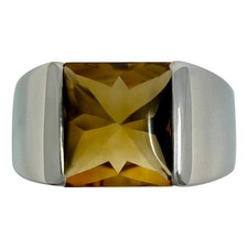 Cartier Rare Vintage DEEP Orange Citrine 18k White Gold Tank Band Solo Ring 52