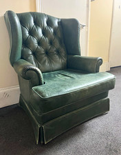 Chesterfield Green Tufted Wingback Leather Armchair Chair