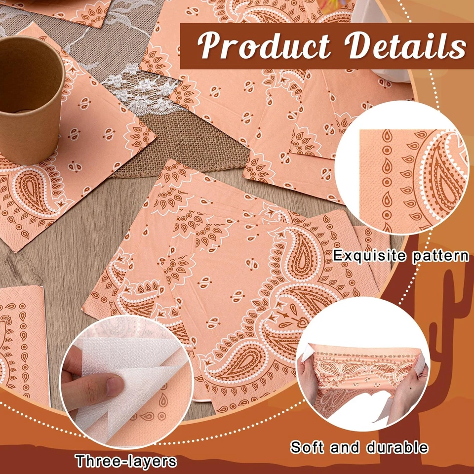 100 Piezas Servilletas Bandana Western 3 Capas Papel Desechable Bandana Servilletas Vaquero... Foto 3 de 4