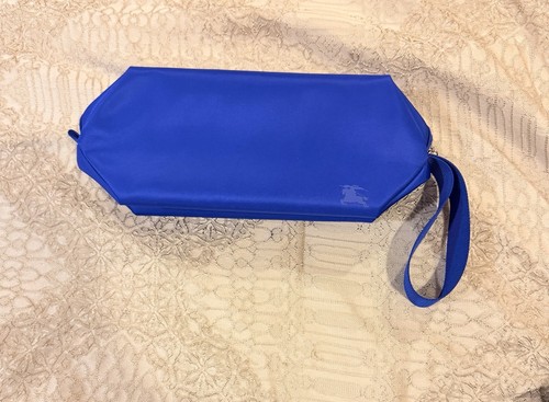 Blue Burberry Toiletry Cosmetic Pouch Travel Case Bag with Handle ~ Royal Blue